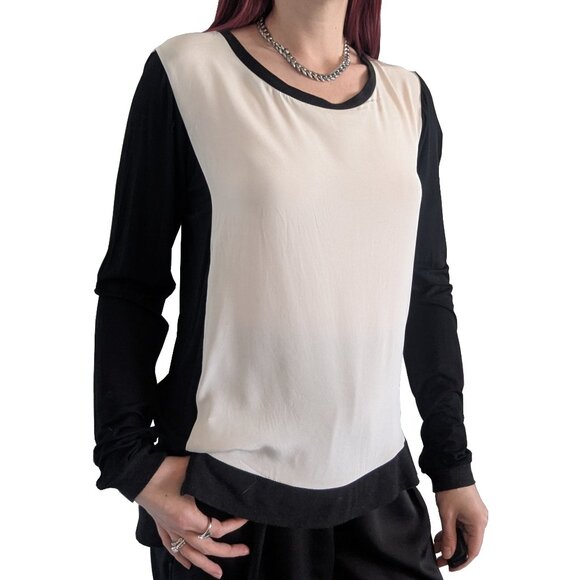 DREW Tops - Drew Long Sleeve Silk Blouse Cream and Black | S
